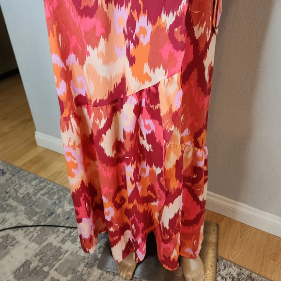 Bar lll Flutter-Sleeve Wrap Maxi Dress. Coral Pink. Size XXL. - Picture 9 of 13